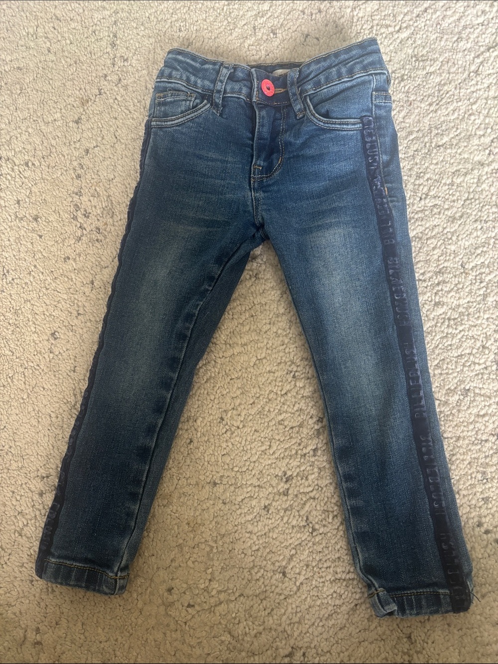 Billieblush 2T Girls Blue Denim Jeans with Pink Button